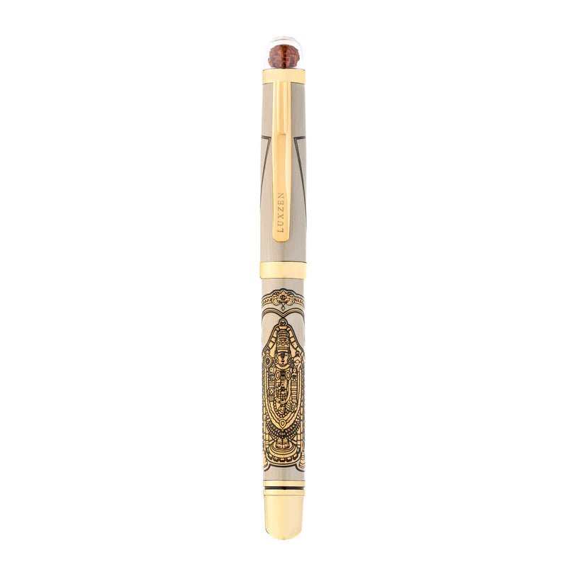 Divine Energy Sacred God Engraved Metal Roller Pen with Rudraksh Bead Embed - Set of 6 Premium Pens - The Gifting Era