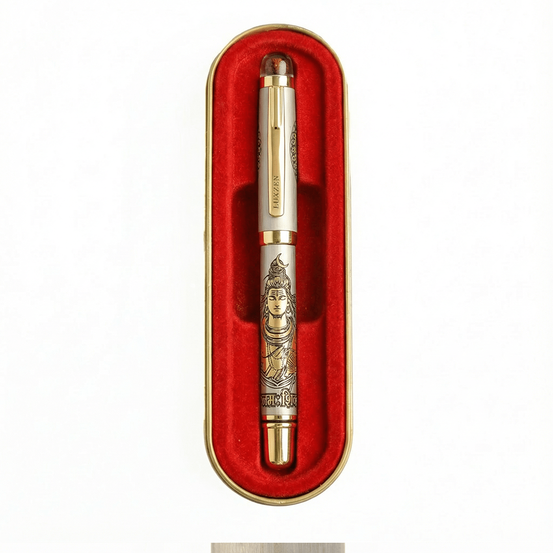 Divine Energy Sacred God Engraved Metal Roller Pen with Rudraksh Bead Embed - Set of 6 Premium Pens - The Gifting Era