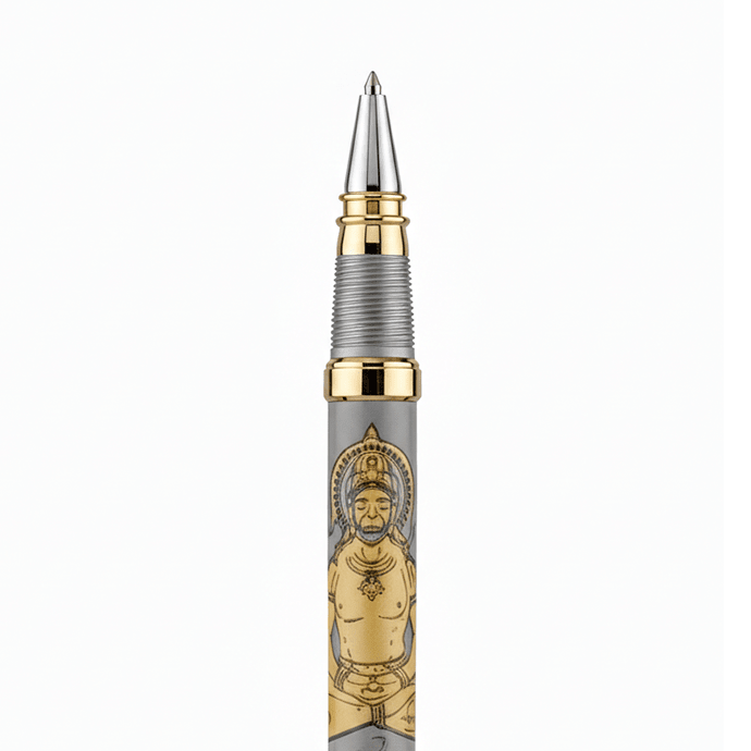 Divine Energy Sacred God Engraved Metal Roller Pen with Rudraksh Bead Embed - Set of 6 Premium Pens - The Gifting Era