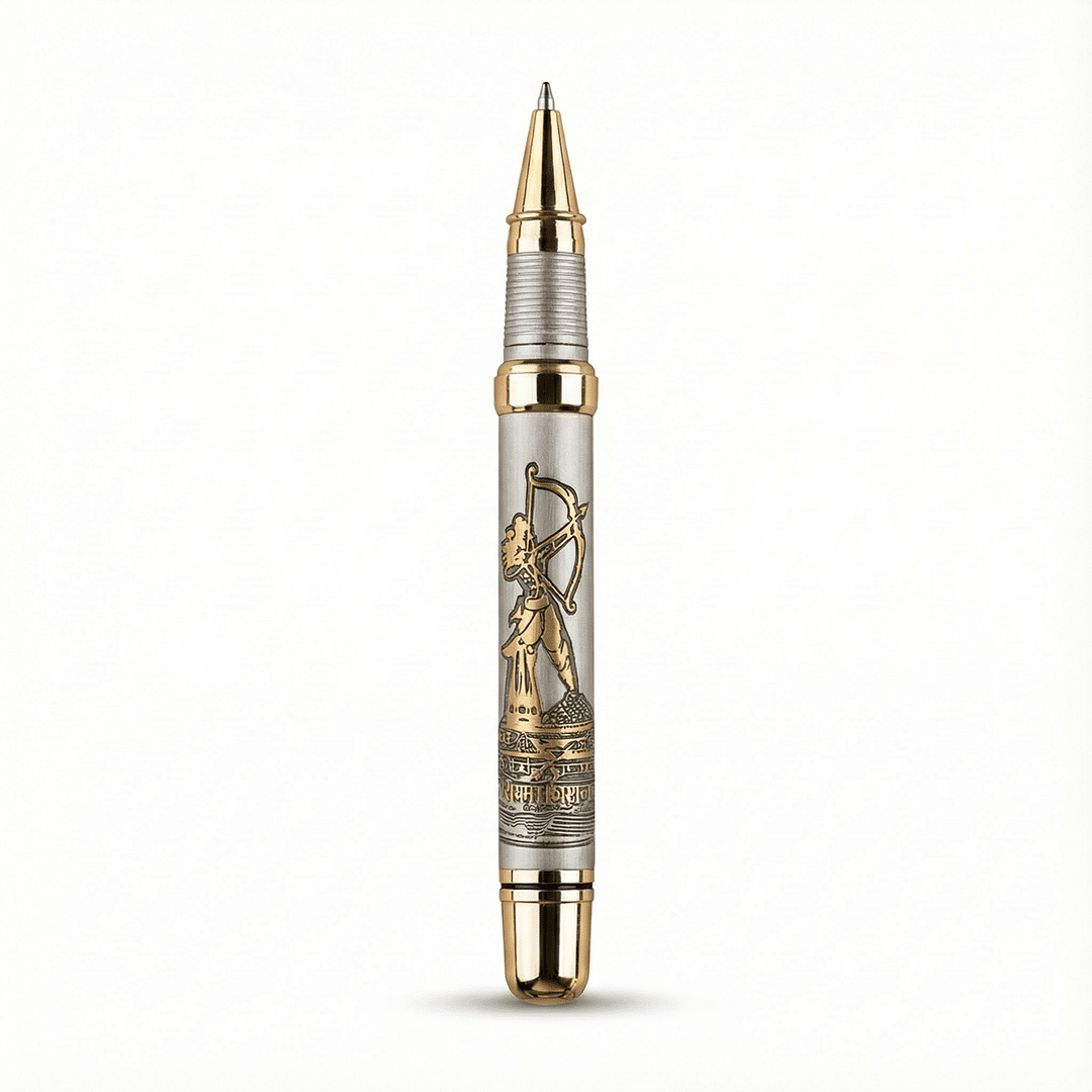 Divine Energy Sacred God Engraved Metal Roller Pen with Rudraksh Bead Embed - Set of 6 Premium Pens - The Gifting Era