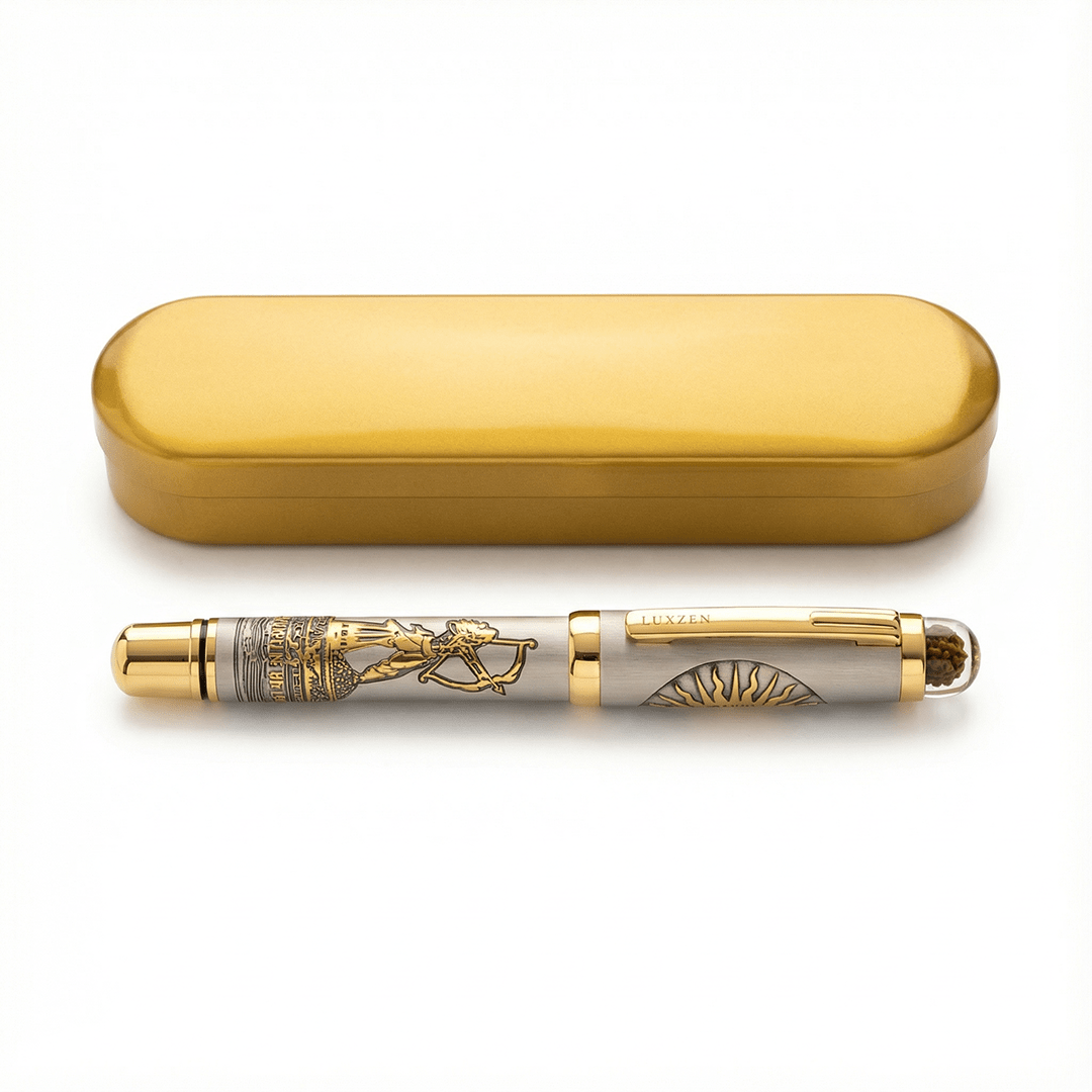 Divine Energy Sacred God Engraved Metal Roller Pen with Rudraksh Bead Embed - Set of 6 Premium Pens - The Gifting Era