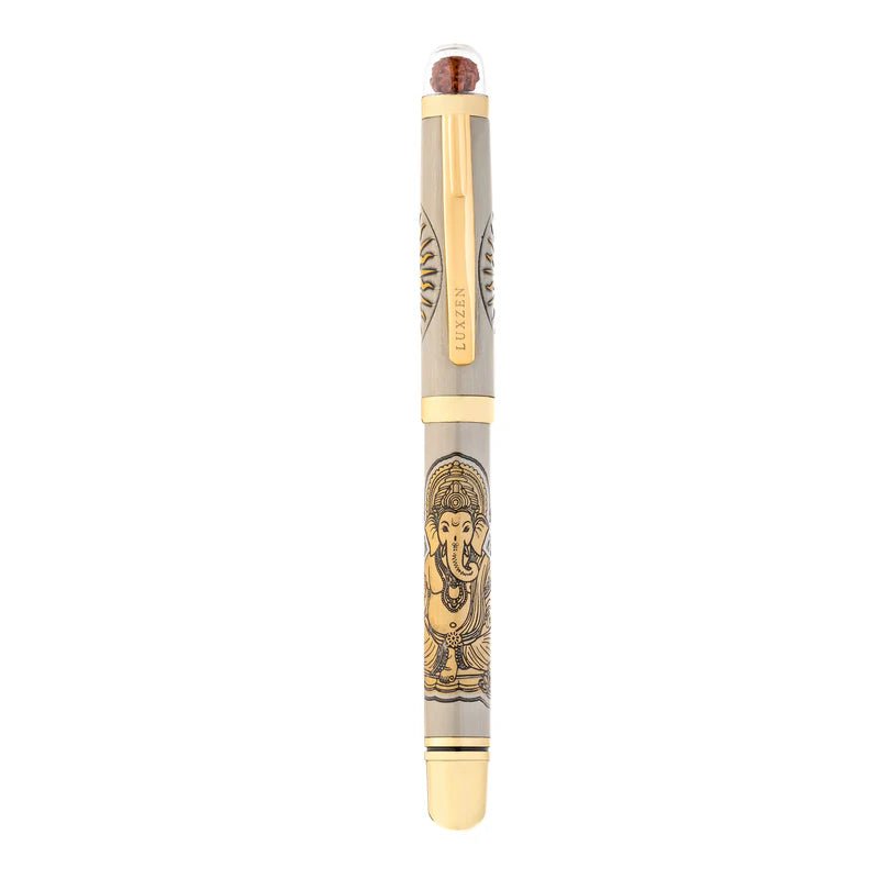 Divine Energy Sacred God Engraved Metal Roller Pen with Rudraksh Bead Embed - Set of 6 Premium Pens - The Gifting Era
