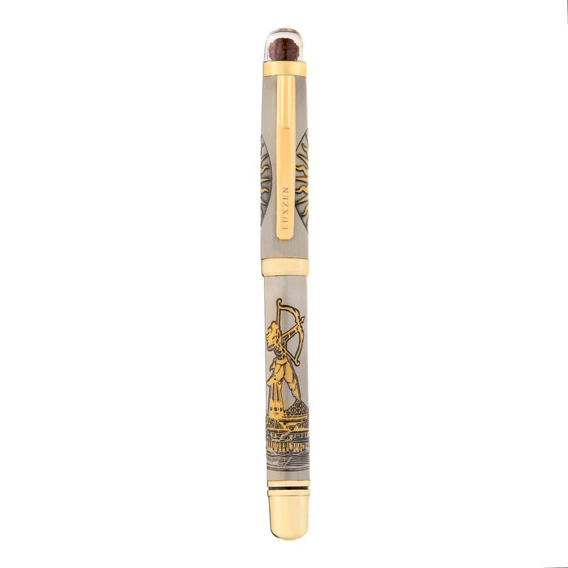 Divine Energy Sacred God Engraved Metal Roller Pen with Rudraksh Bead Embed - Set of 6 Premium Pens - The Gifting Era