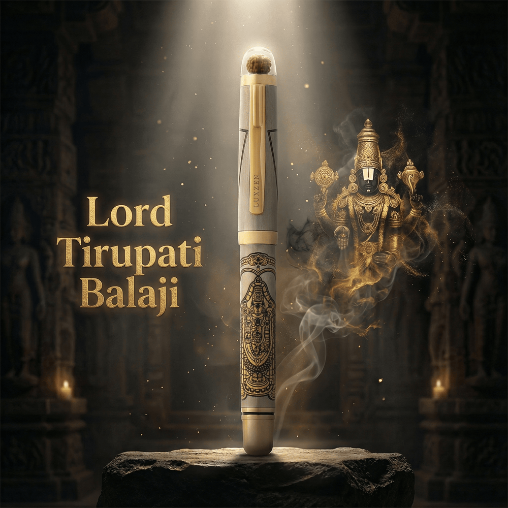 Divine Energy Sacred God Engraved Metal Roller Pen with Rudraksh Bead Embed - Set of 6 Premium Pens - The Gifting Era