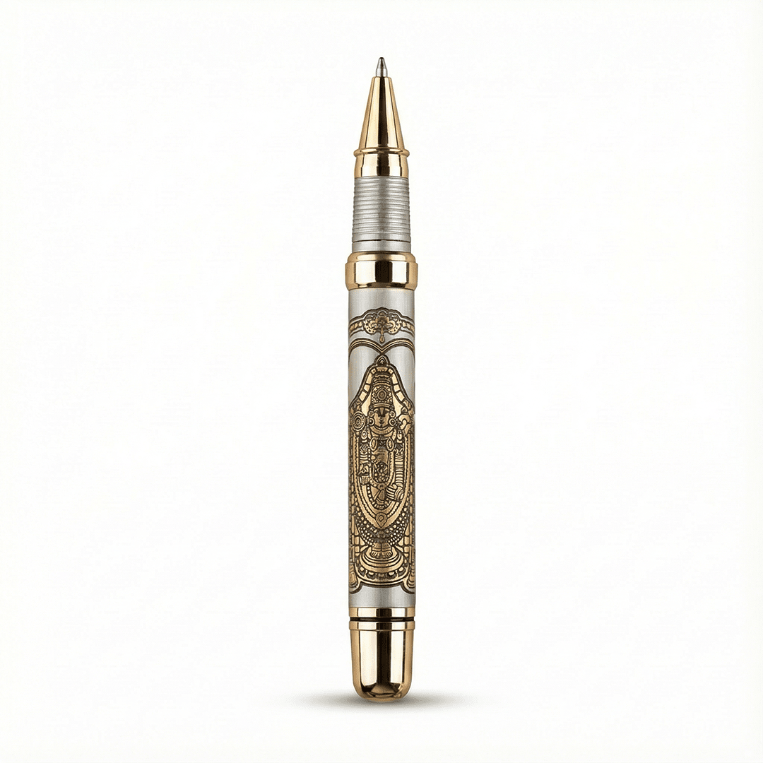 Divine Energy Sacred God Engraved Metal Roller Pen with Rudraksh Bead Embed - Set of 6 Premium Pens - The Gifting Era
