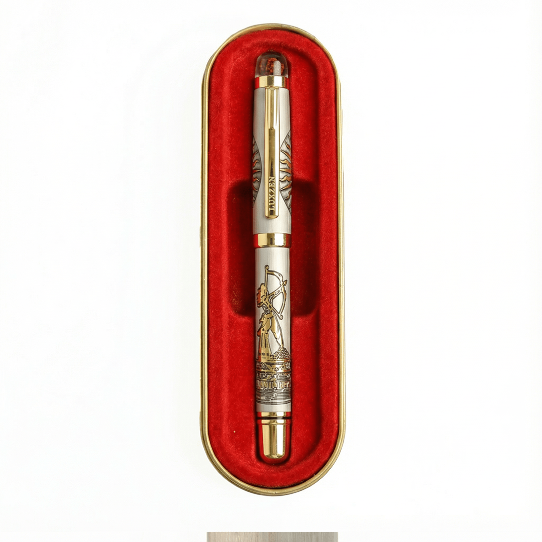Divine Energy Sacred God Engraved Metal Roller Pen with Rudraksh Bead Embed - Set of 6 Premium Pens - The Gifting Era