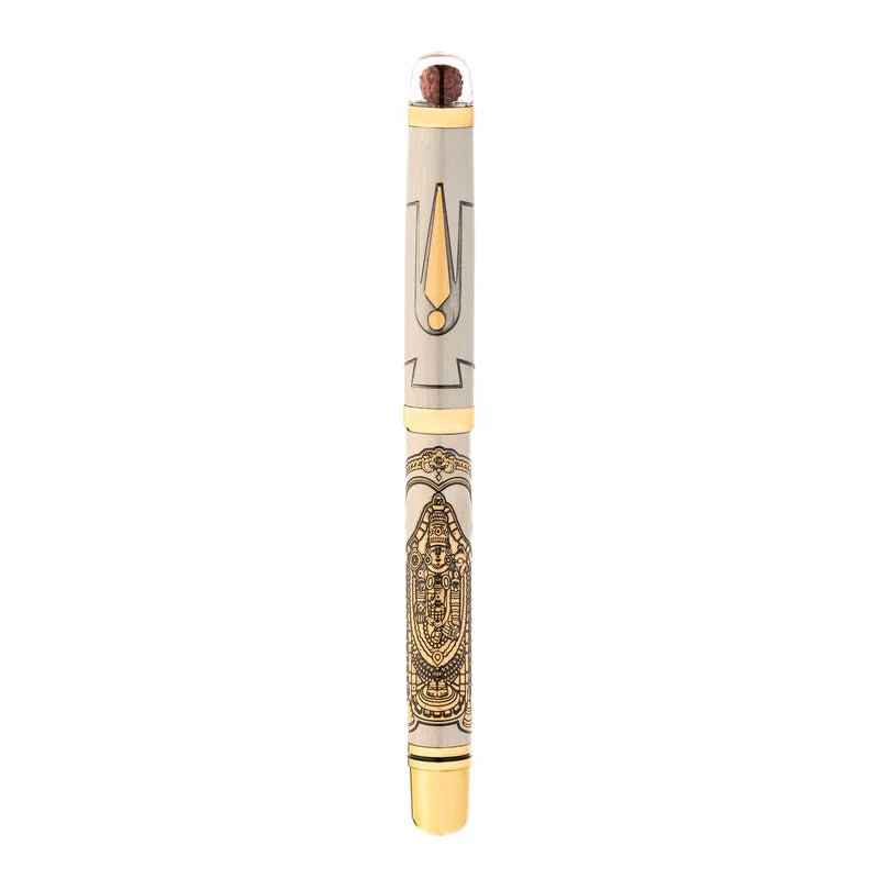 Divine Energy Sacred God Engraved Metal Roller Pen with Rudraksh Bead Embed - Set of 6 Premium Pens - The Gifting Era