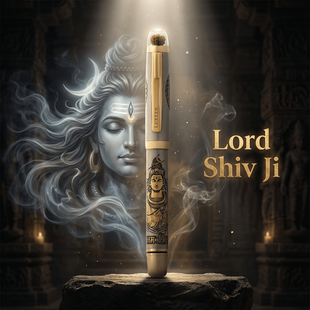 Divine Energy Sacred God Engraved Metal Roller Pen with Rudraksh Bead Embed - Set of 6 Premium Pens - The Gifting Era