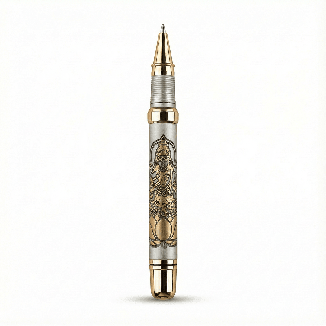 Divine Energy Sacred God Engraved Metal Roller Pen with Rudraksh Bead Embed - Set of 6 Premium Pens - The Gifting Era