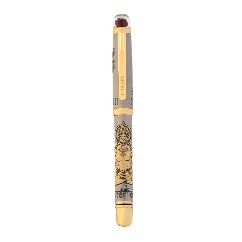 Divine Energy Sacred God Engraved Metal Roller Pen with Rudraksh Bead Embed - Set of 6 Premium Pens - The Gifting Era