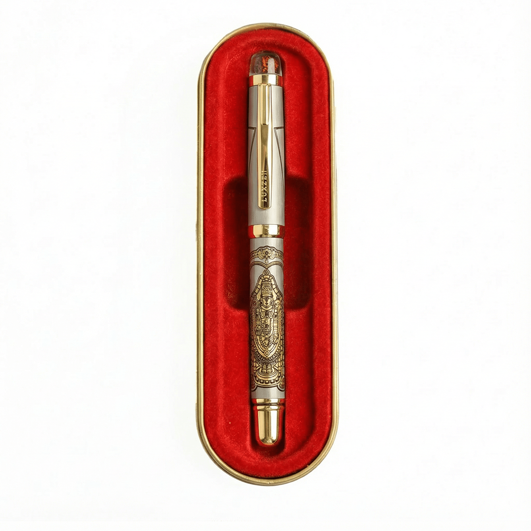Divine Energy Sacred God Engraved Metal Roller Pen with Rudraksh Bead Embed - Set of 6 Premium Pens - The Gifting Era