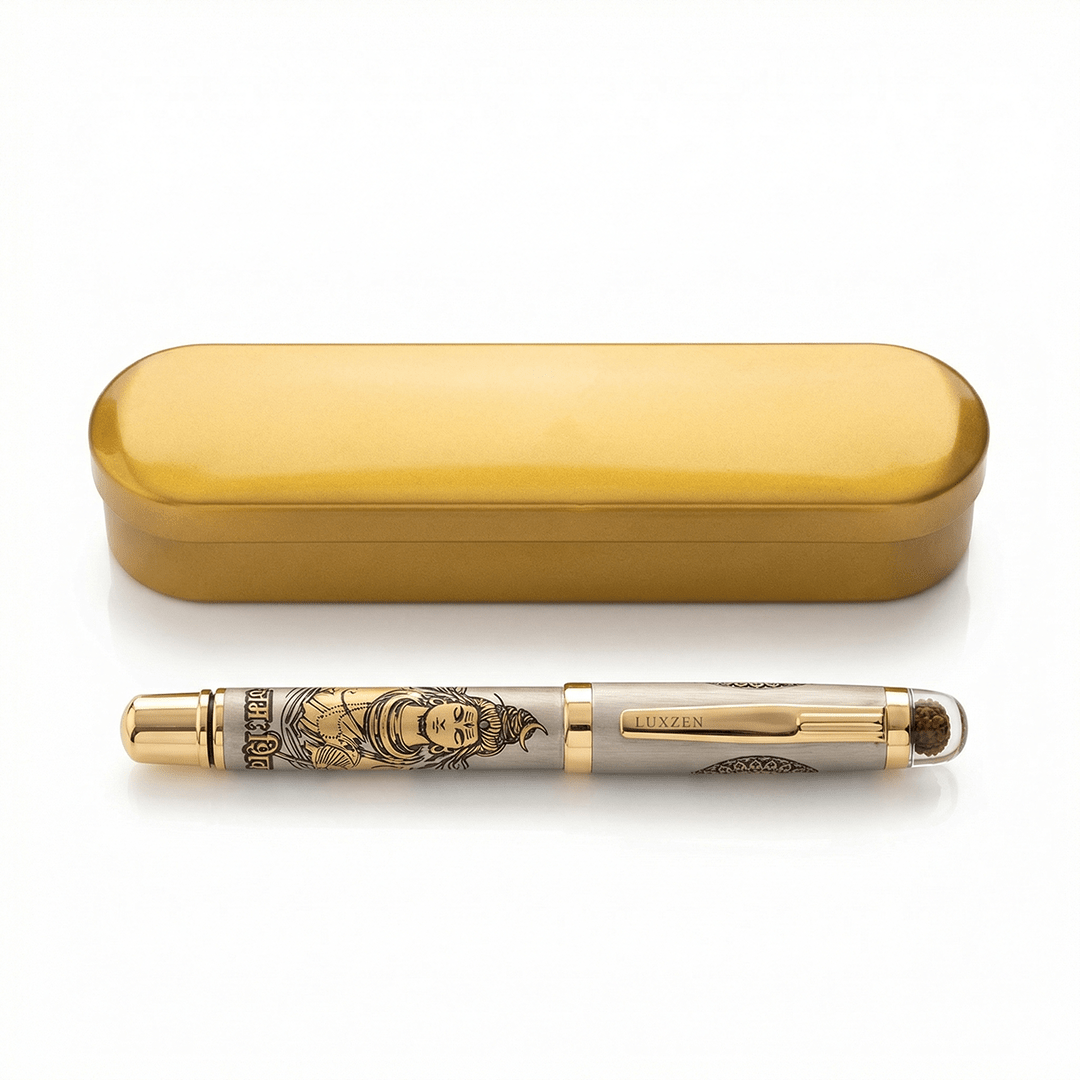 Divine Energy Sacred God Engraved Metal Roller Pen with Rudraksh Bead Embed - Set of 6 Premium Pens - The Gifting Era