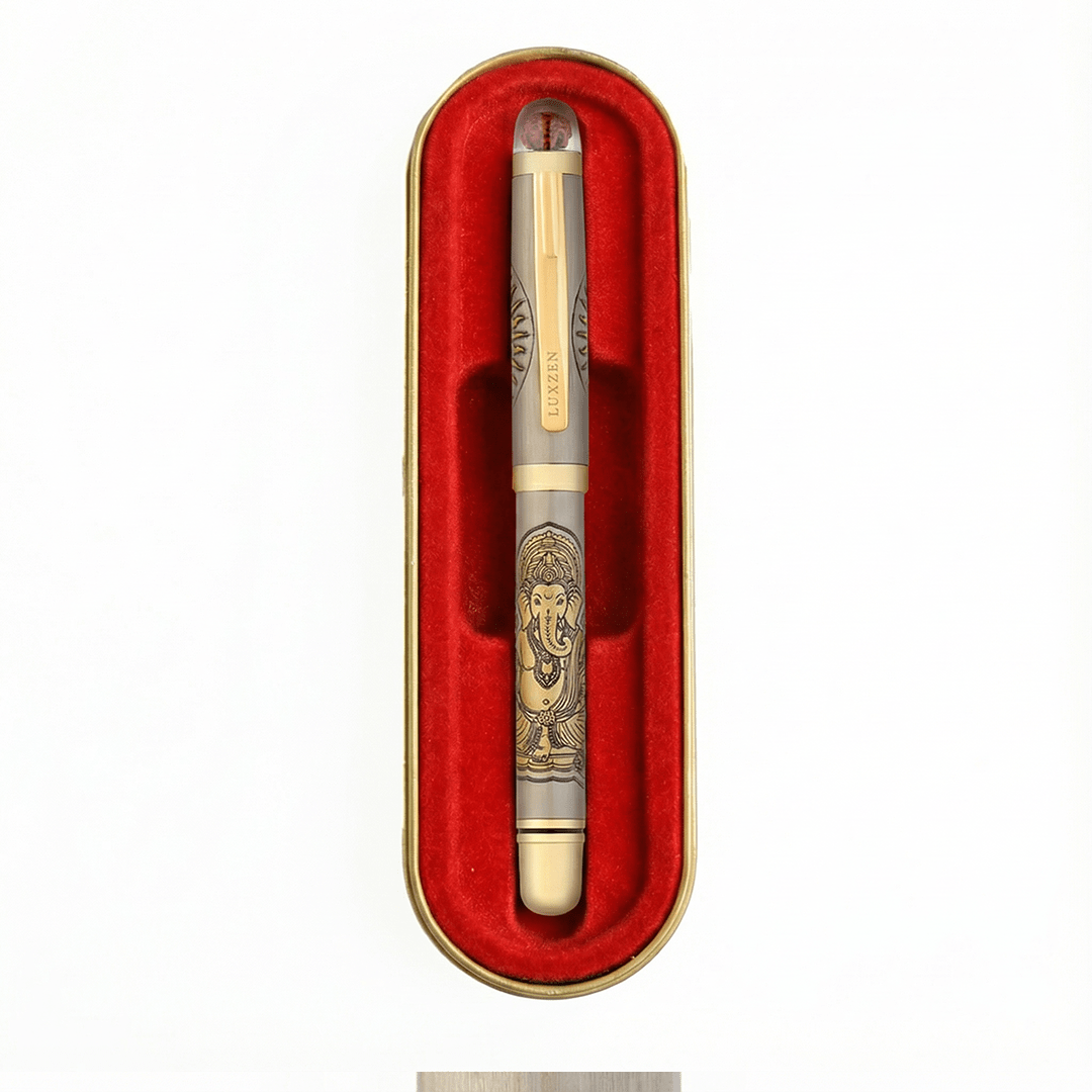 Divine Energy Sacred God Engraved Metal Roller Pen with Rudraksh Bead Embed - Set of 6 Premium Pens - The Gifting Era
