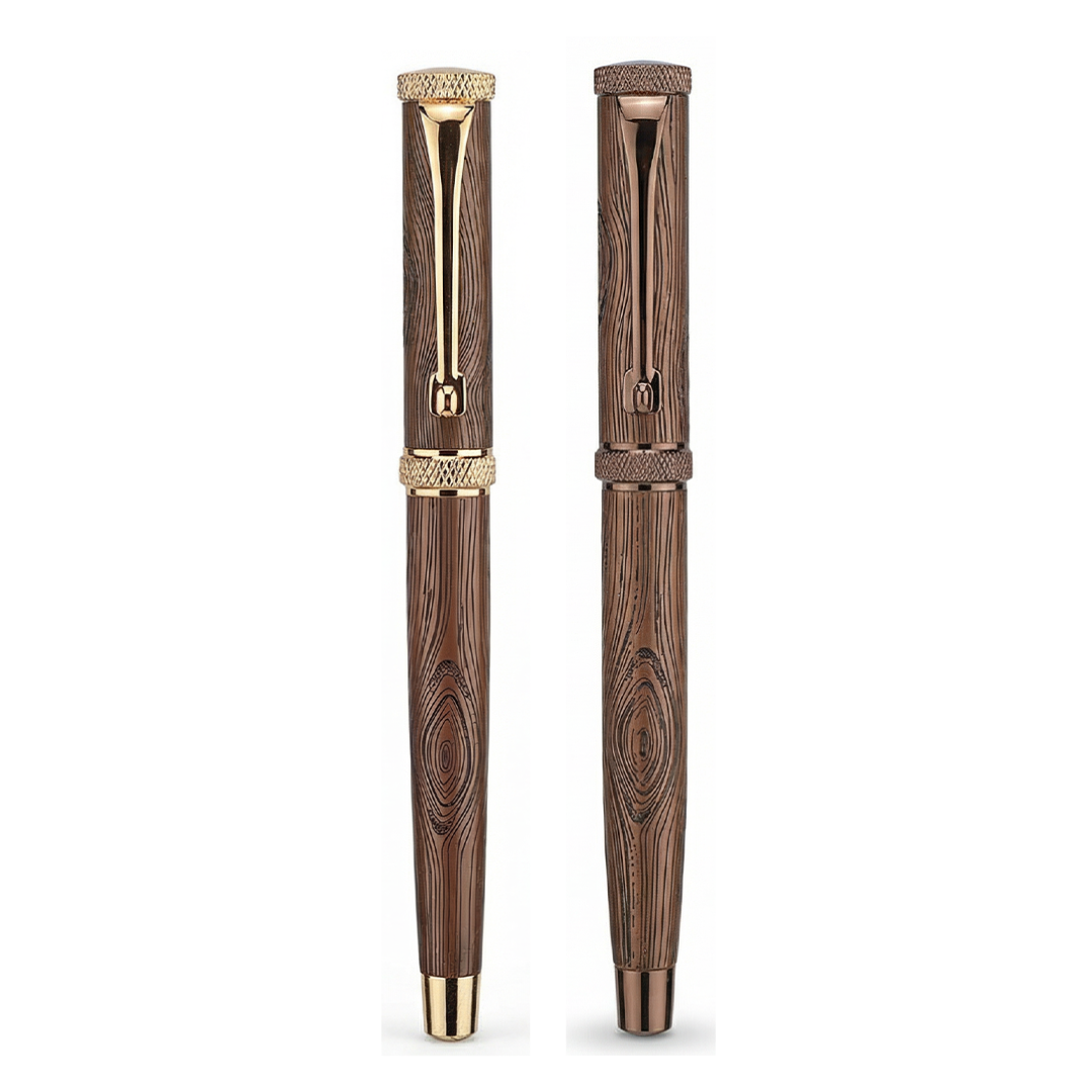 Personalised Woodwright Limited Edition Wooden Textured Metallic Fountain Pen - Dark Chocolate (Set of 2) - The Gifting Era