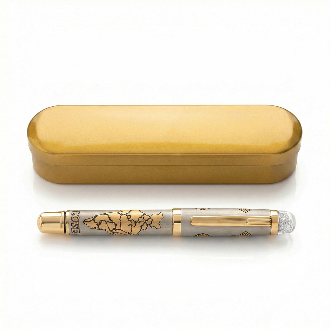 Satyamev Jayate X I love India Engraved Premium Metal Roller Pen With Crystals on Top - The Gifting Era