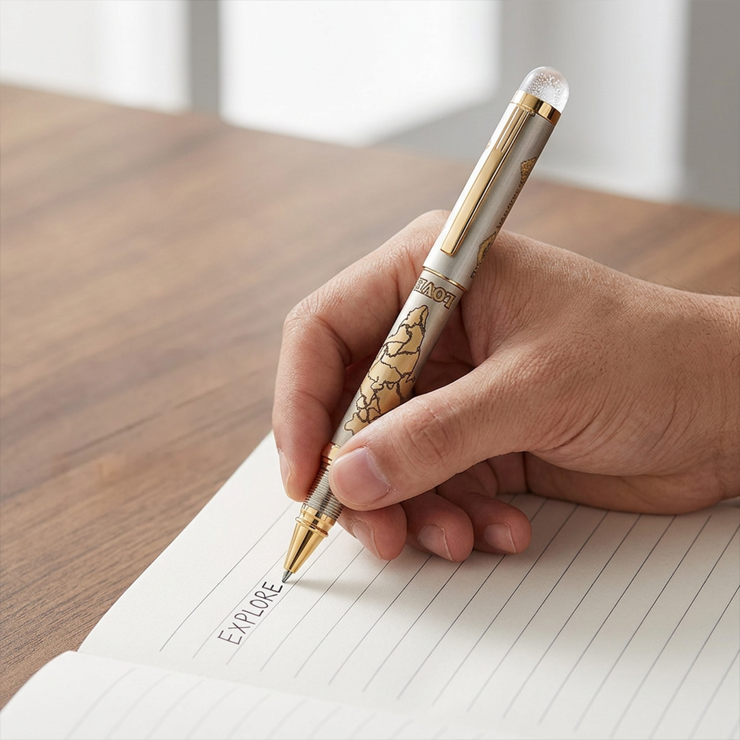 Satyamev Jayate X I love India Engraved Premium Metal Roller Pen With Crystals on Top - The Gifting Era