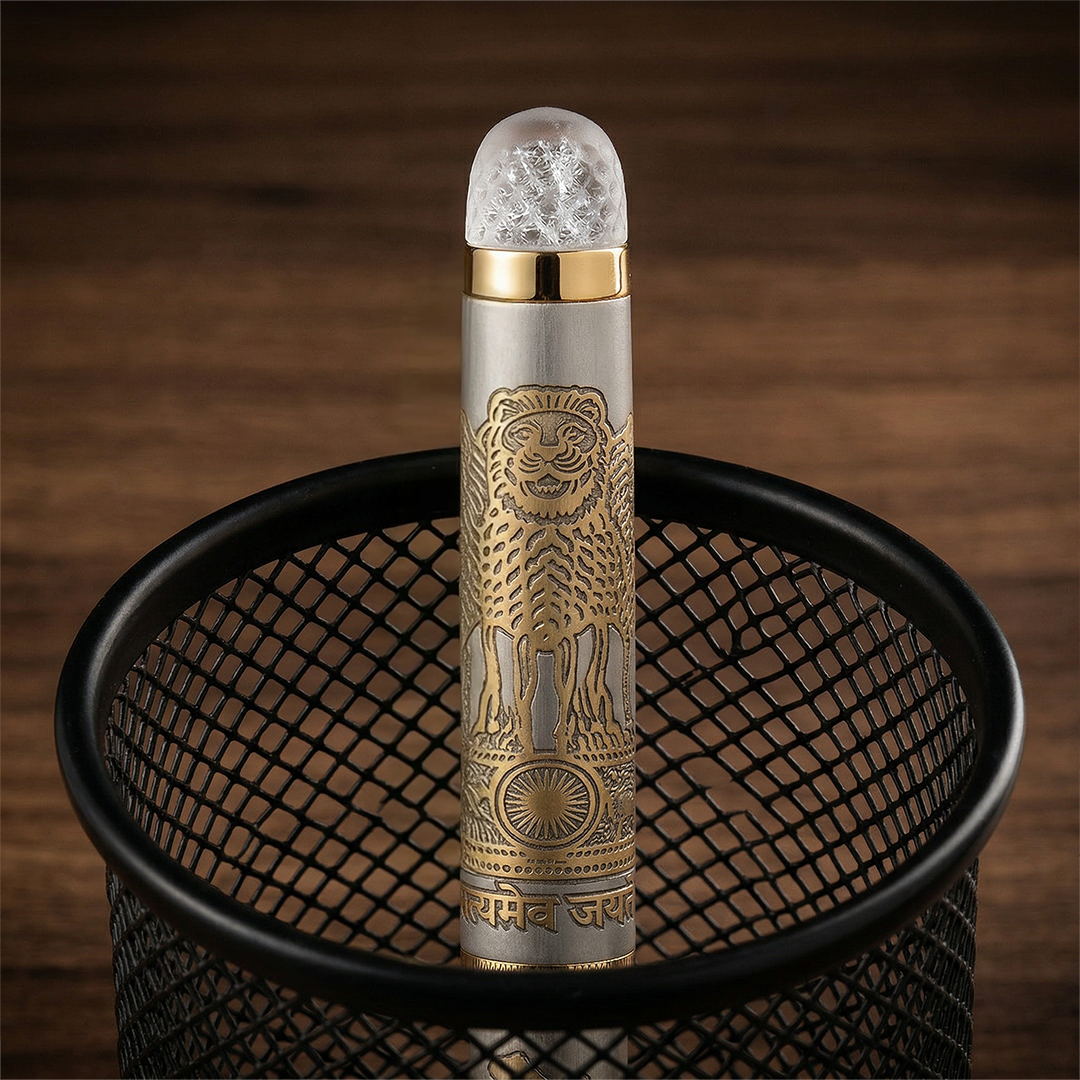 Satyamev Jayate X I love India Engraved Premium Metal Roller Pen With Crystals on Top - The Gifting Era