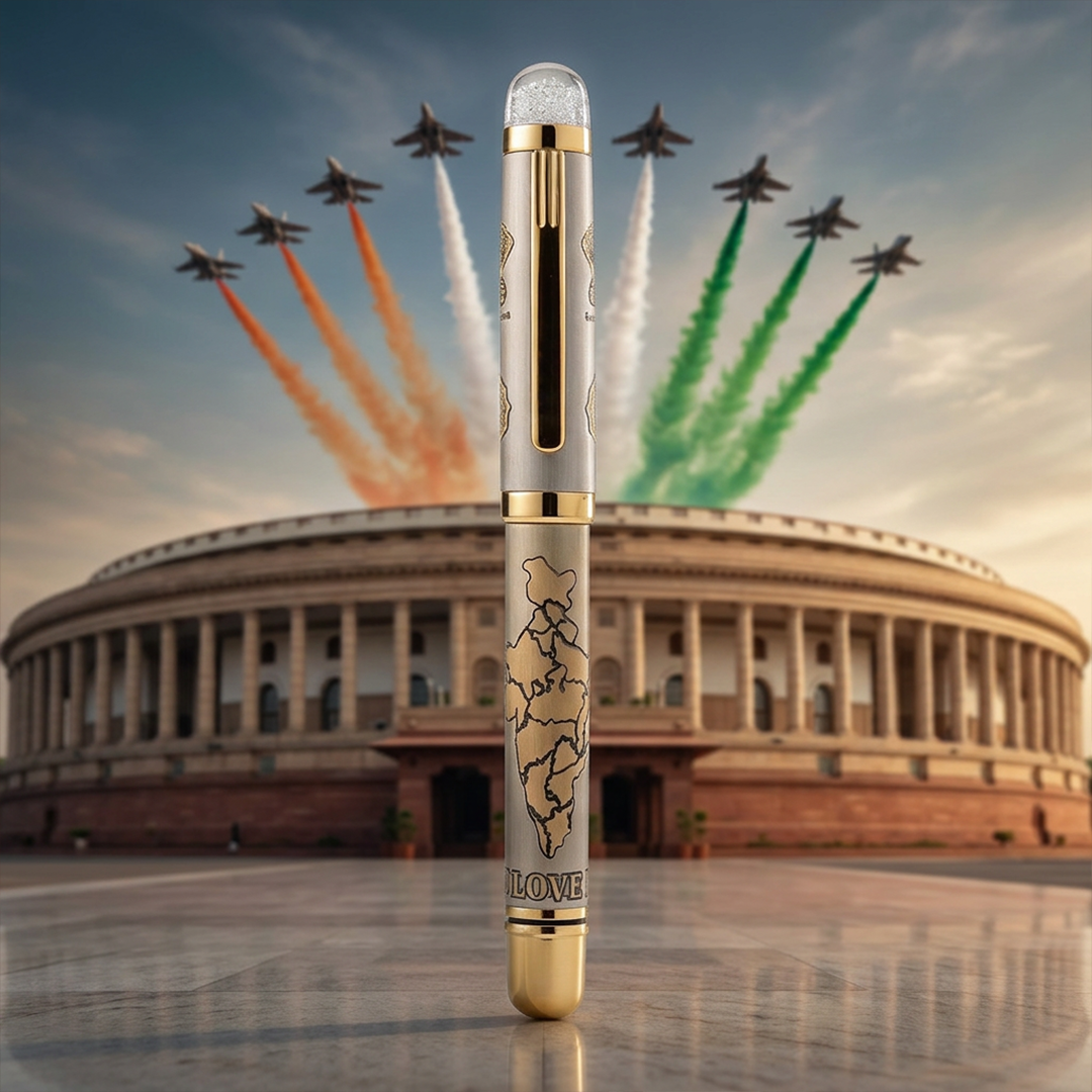 Satyamev Jayate X I love India Engraved Premium Metal Roller Pen With Crystals on Top - The Gifting Era