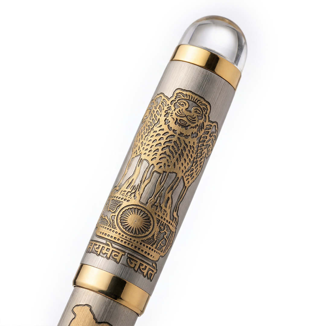 Satyamev Jayate X I love India Engraved Premium Metal Roller Pen With Crystals on Top - The Gifting Era