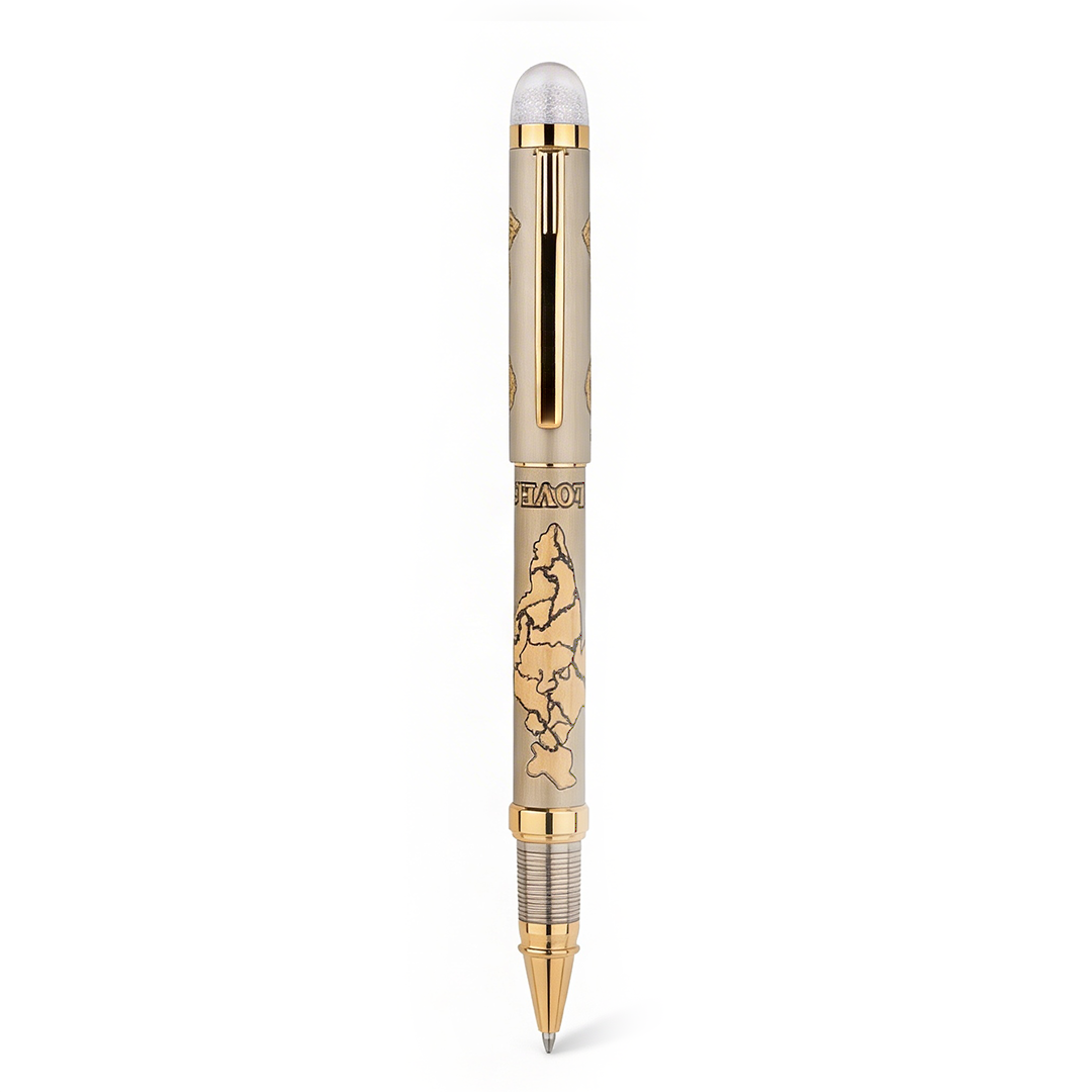 Satyamev Jayate X I love India Engraved Premium Metal Roller Pen With Crystals on Top - The Gifting Era