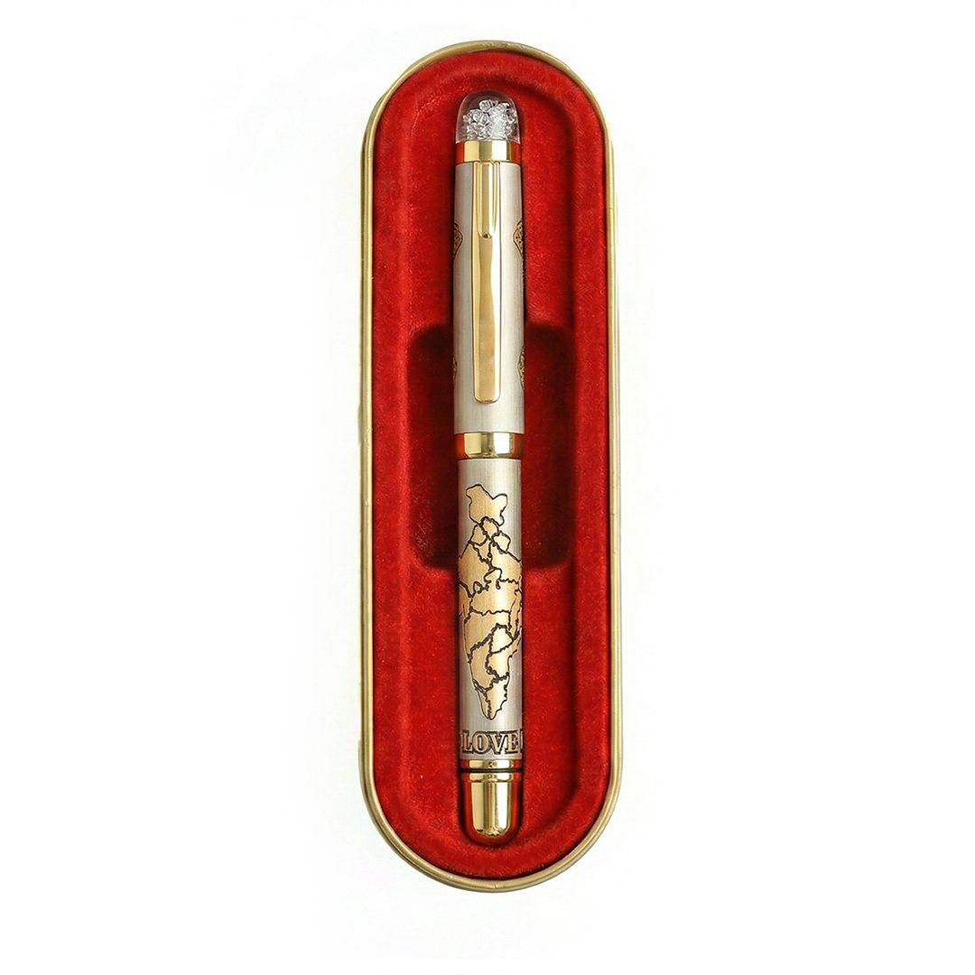 Satyamev Jayate X I love India Engraved Premium Metal Roller Pen With Crystals on Top - The Gifting Era