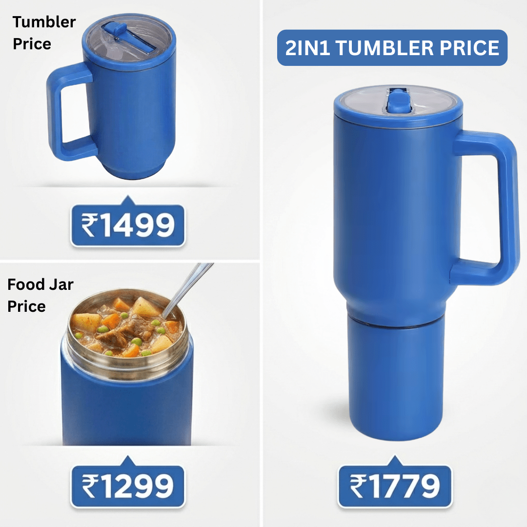 India's 1st - Personalised Sip & Eat Duo Vacuum Insulated 800ML Sipper Tumbler With 400ML Food Jar - The Gifting Era