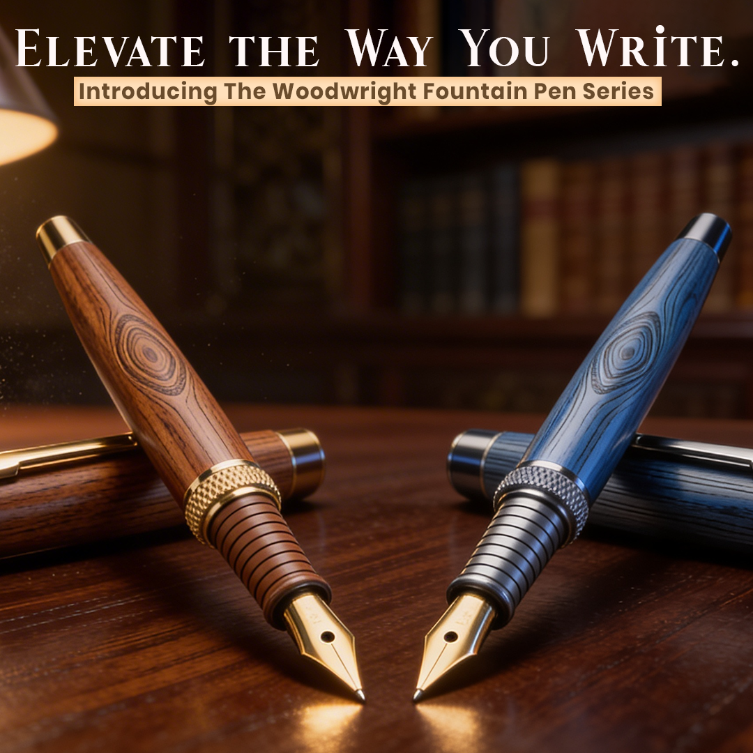 Woodwright Limited Edition Wooden Textured Metallic Fountain Pen - Imperial Blue Gold - The Gifting Era
