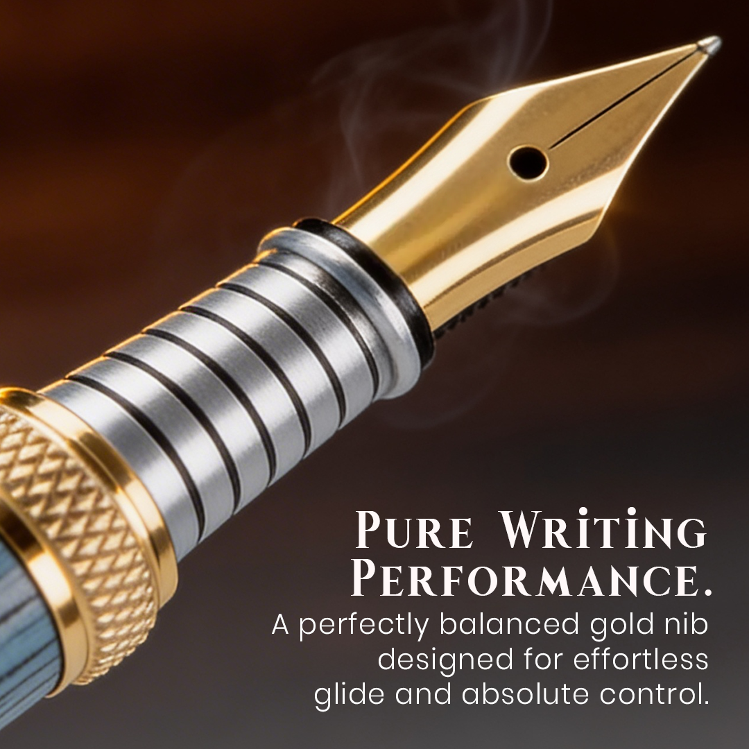 Woodwright Limited Edition Wooden Textured Metallic Fountain Pen - Imperial Blue Gold - The Gifting Era