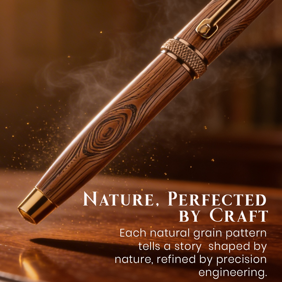Woodwright Limited Edition Wooden Textured Metallic Fountain Pen - Imperial Blue Gold - The Gifting Era