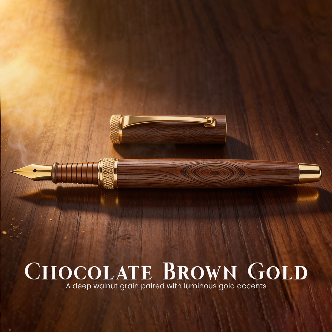 Woodwright Limited Edition Wooden Textured Metallic Fountain Pen - Imperial Blue Gold - The Gifting Era