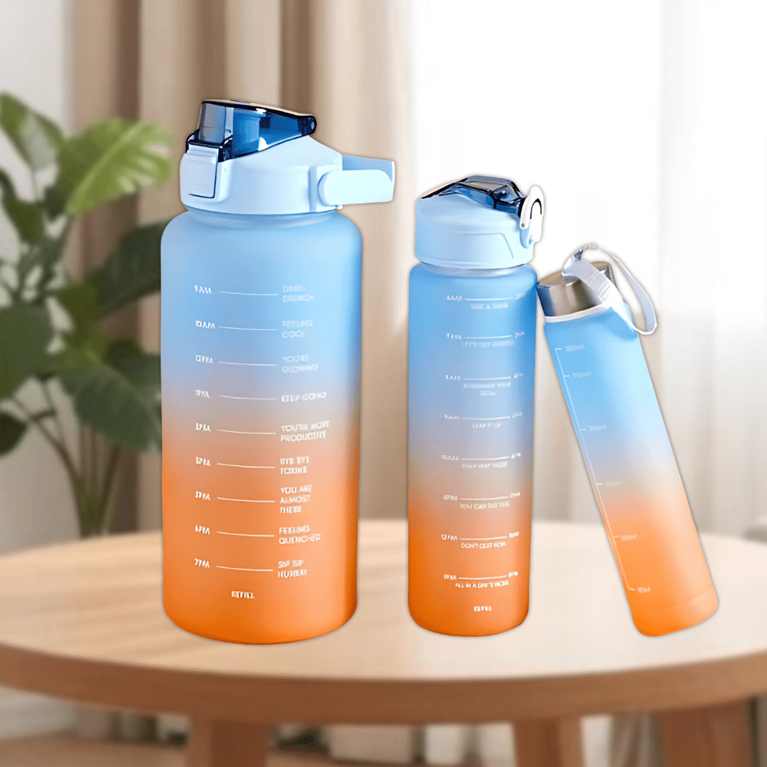 Motivational Sport & Gym Water Bottle - Set of 3 - Blue & Orange - The Gifting Era