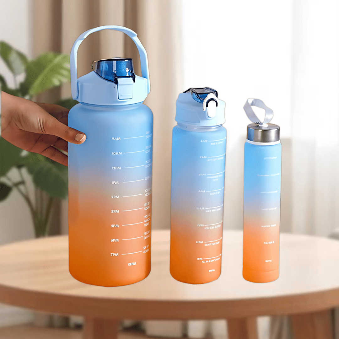 Motivational Sport & Gym Water Bottle - Set of 3 - Blue & Orange - The Gifting Era