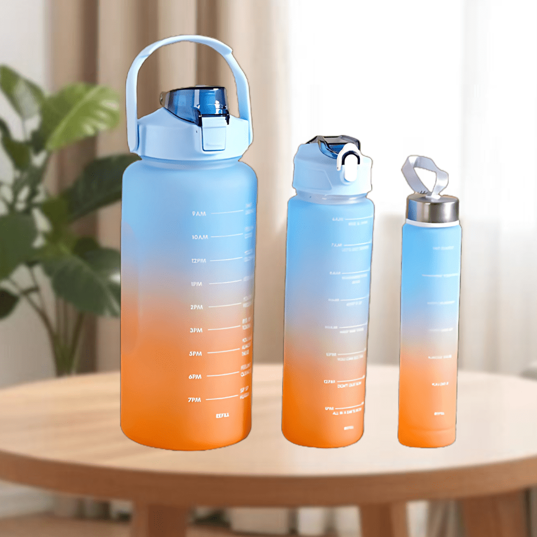Motivational Sport & Gym Water Bottle - Set of 3 - Blue & Orange - The Gifting Era