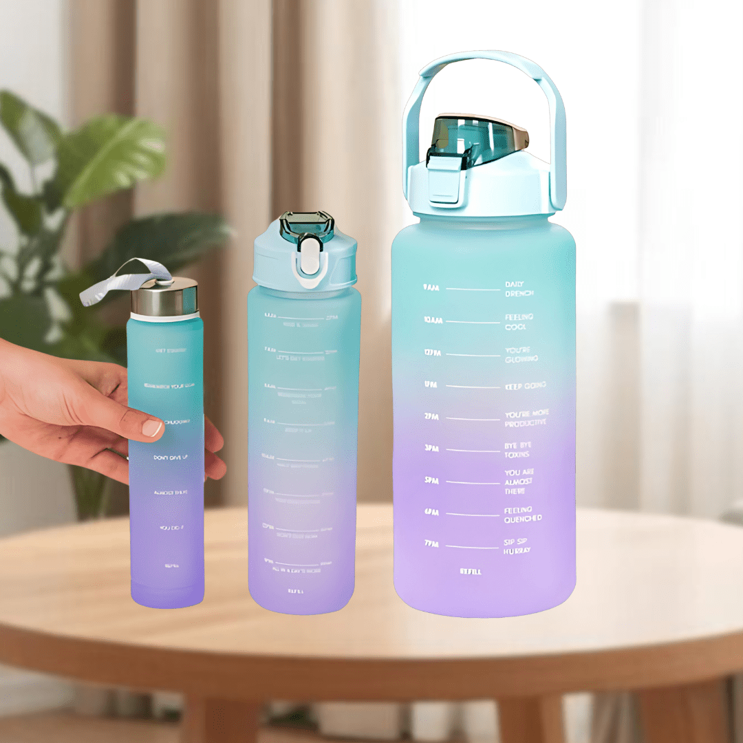 Motivational Sport & Gym Water Bottle - Set of 3 - Green & Lavender - The Gifting Era