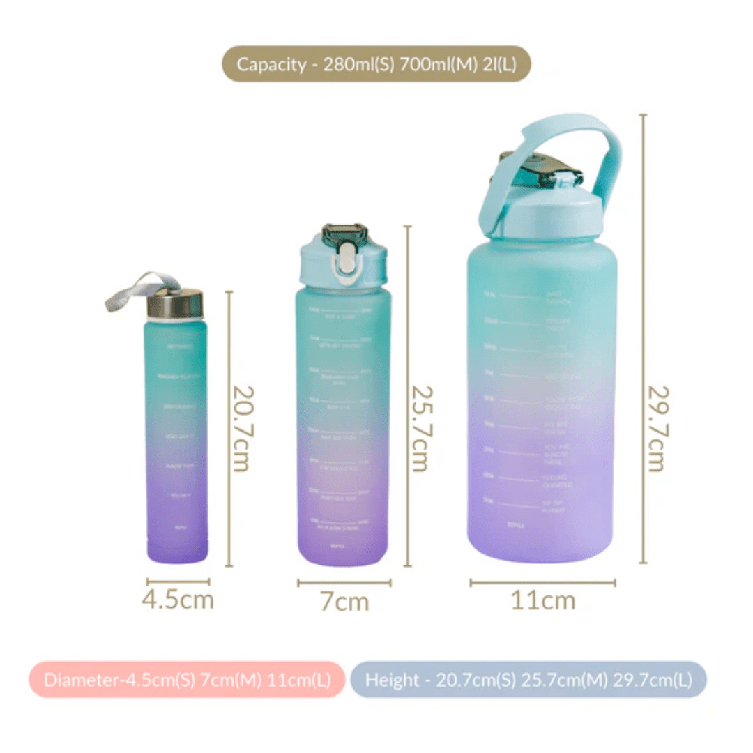 Motivational Sport & Gym Water Bottle - Set of 3 - Green & Lavender - The Gifting Era
