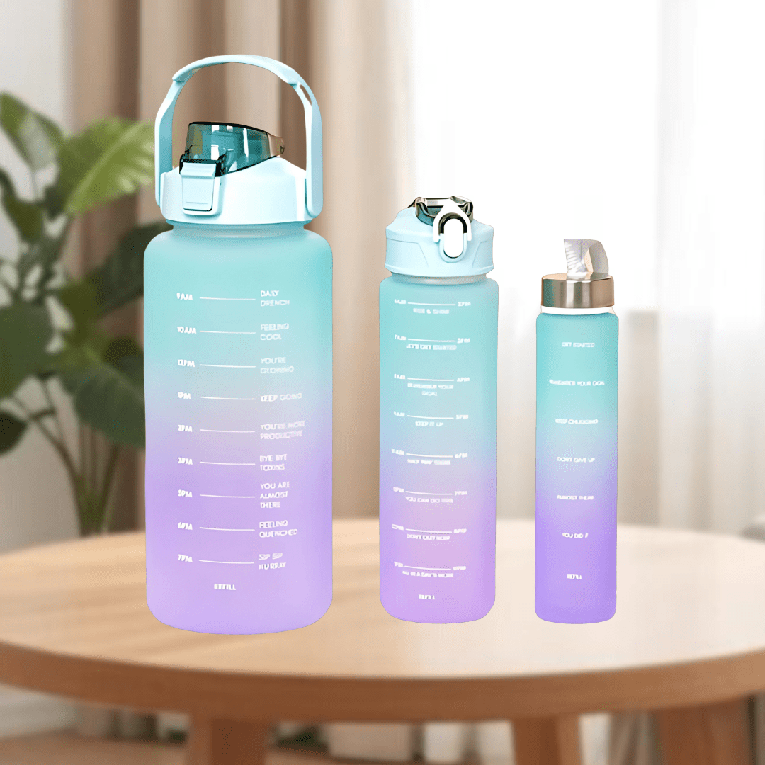 Motivational Sport & Gym Water Bottle - Set of 3 - Green & Lavender - The Gifting Era