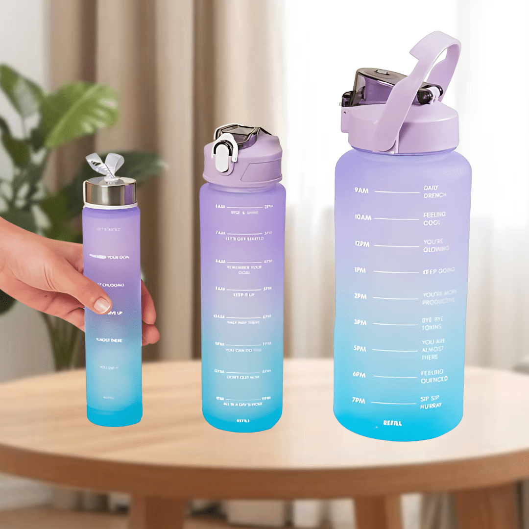 Motivational Sport & Gym Water Bottle - Set of 3 - Lavender & Light Blue - The Gifting Era