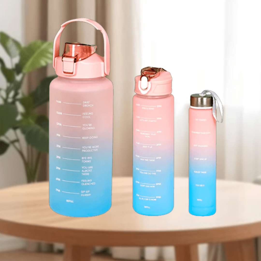 Motivational Sport & Gym Water Bottle - Set of 3 - Pink & Blue - The Gifting Era