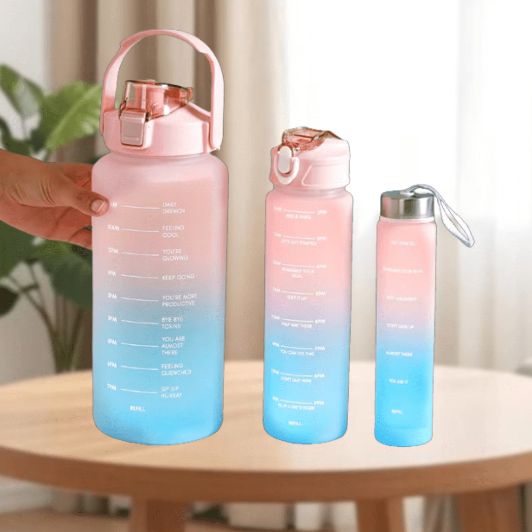 Motivational Sport & Gym Water Bottle - Set of 3 - Pink & Blue - The Gifting Era