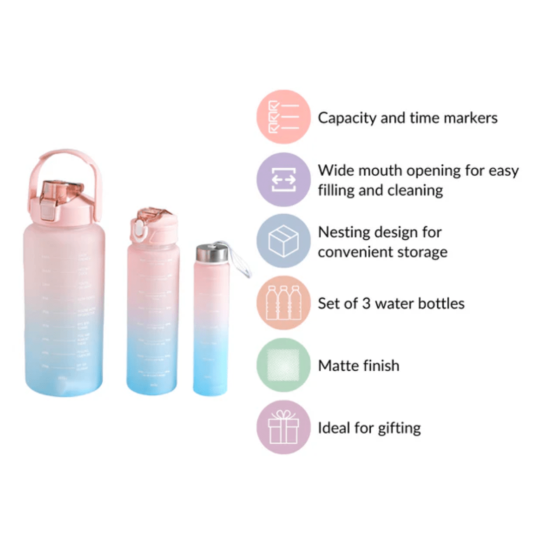 Motivational Sport & Gym Water Bottle - Set of 3 - Pink & Blue - The Gifting Era