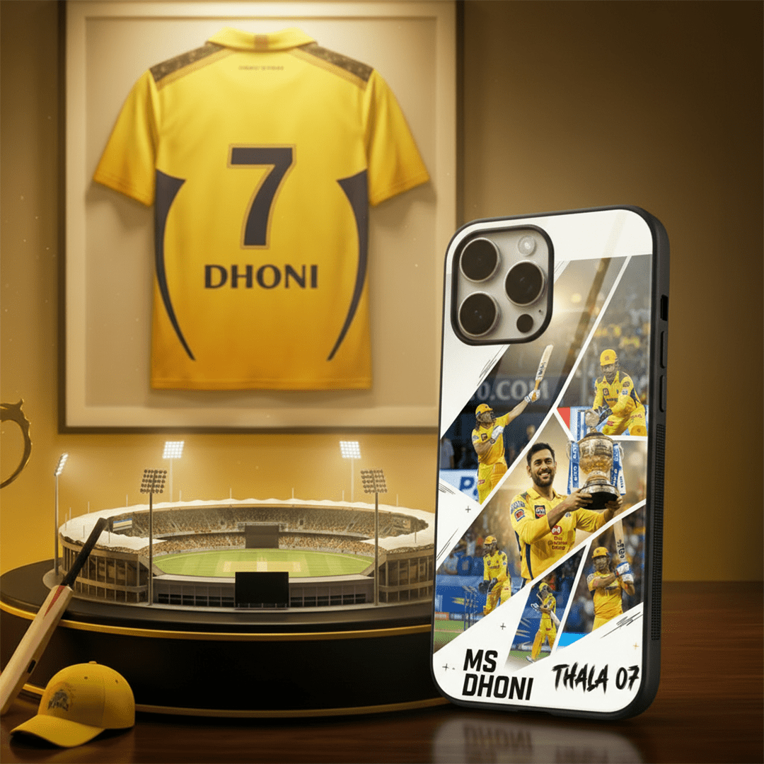 MS Dhoni Thala 07 Moments Collage - IPL Edition Metallic Glossy Finish TPU 360° Protection Phone Case - The Gifting Era