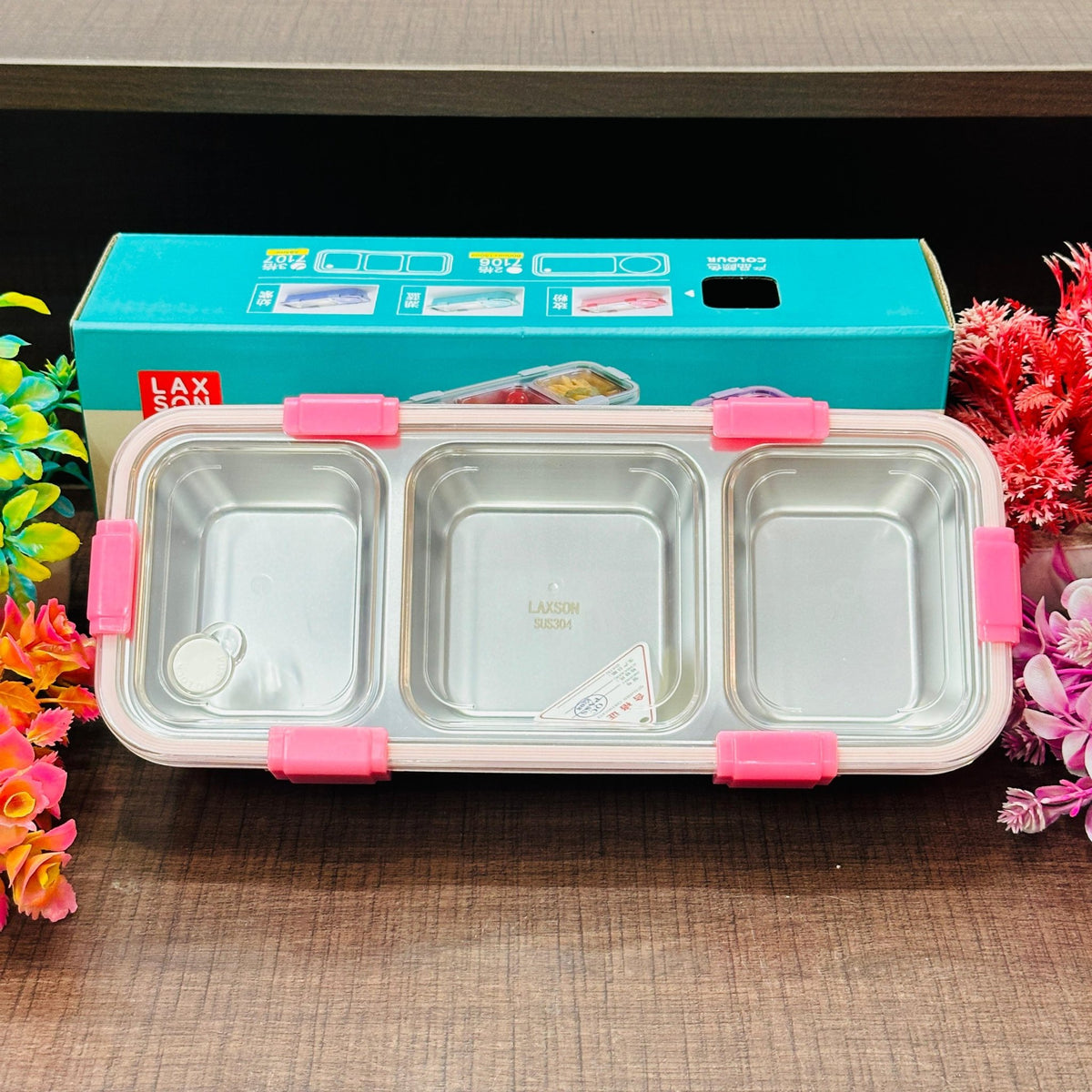Personalised 3 Compartment Stainless Steel Bento Leakproof Lunch Box with Steel Spoon & Chopstick - The Gifting Era