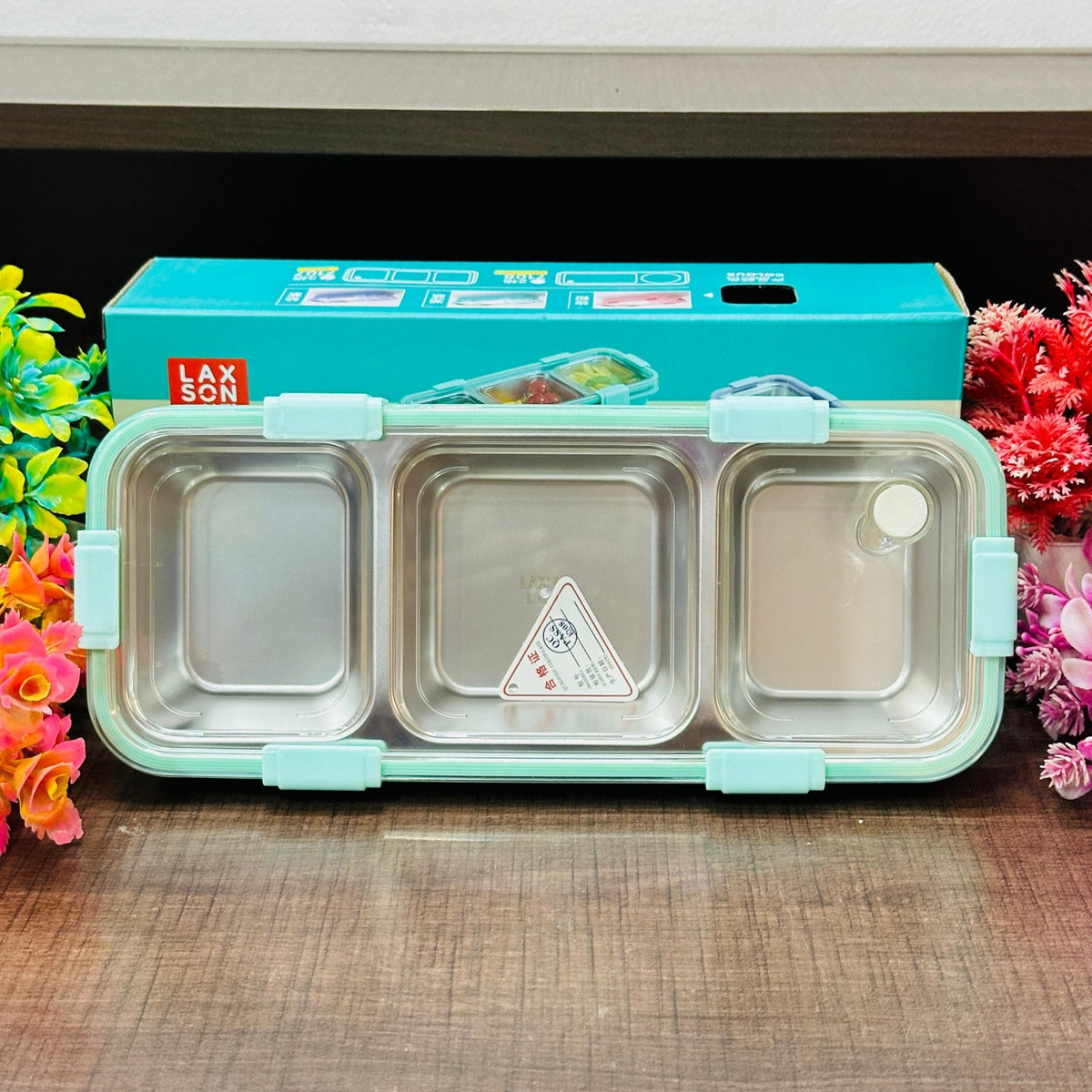 Personalised 3 Compartment Stainless Steel Bento Leakproof Lunch Box with Steel Spoon & Chopstick - The Gifting Era