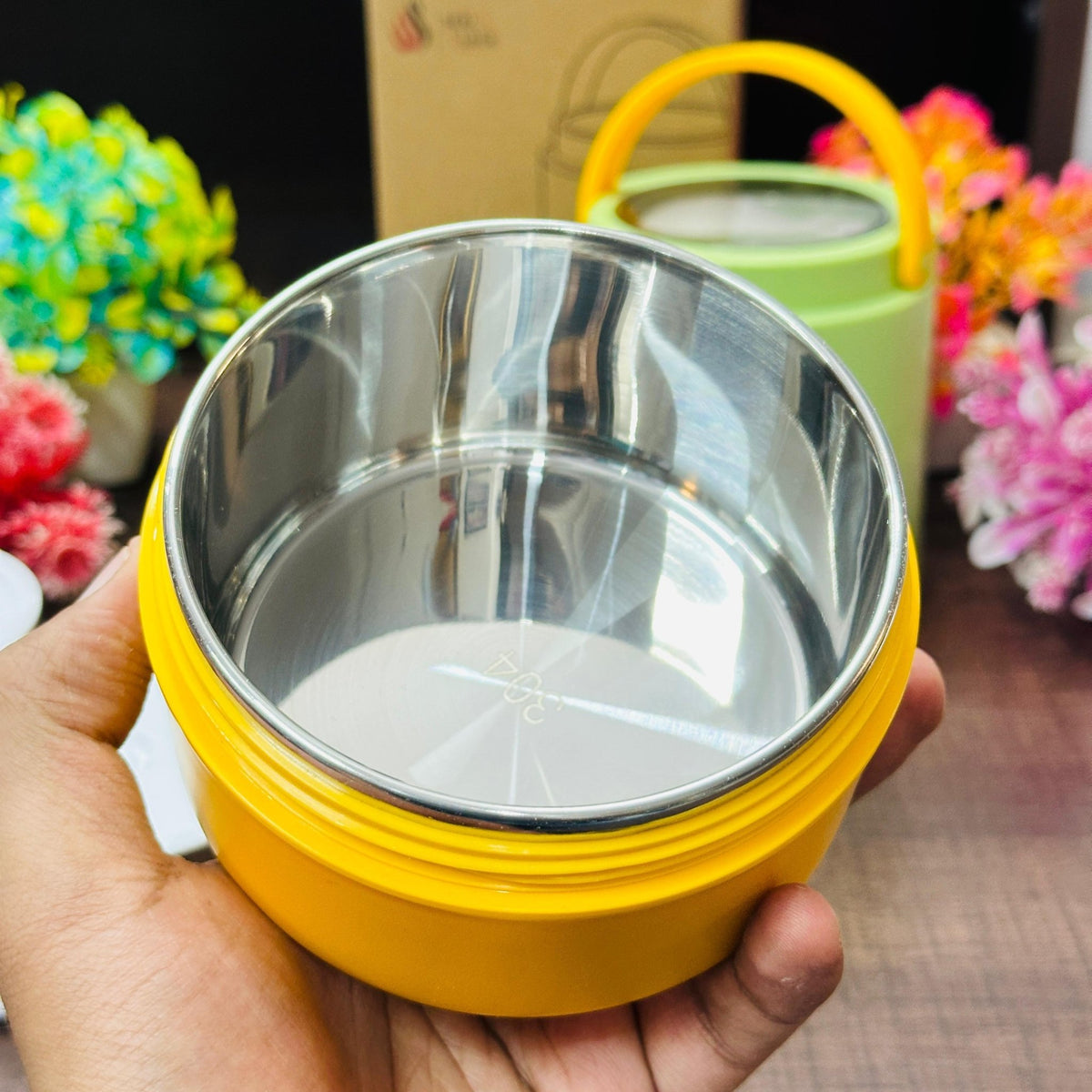 Personalised 3 Tier Vacuum Insulated Hot & Cold Jumbo Lunch Box with Foldable Spoon - 900 ML - The Gifting Era