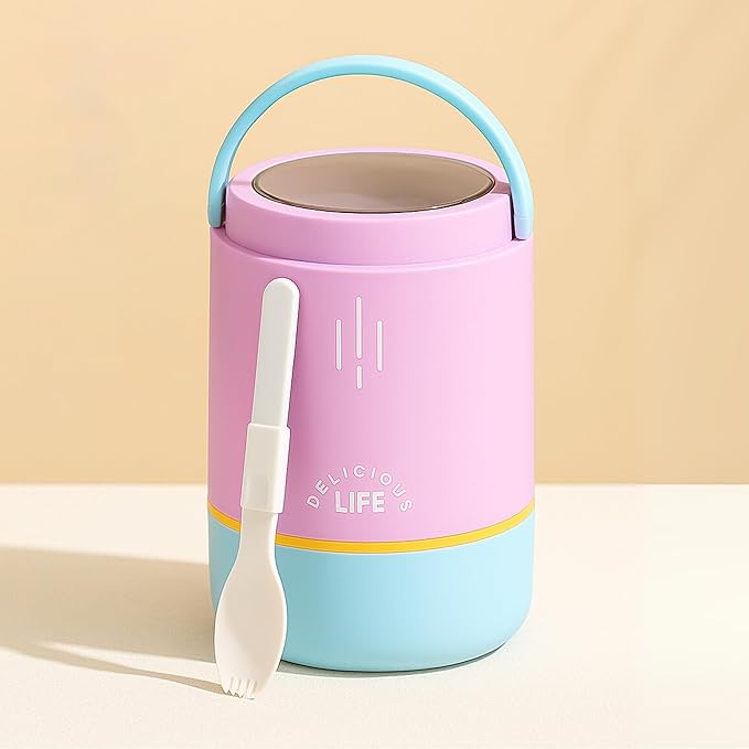 Personalised 3 Tier Vacuum Insulated Hot & Cold Jumbo Lunch Box with Foldable Spoon - 900 ML - The Gifting Era