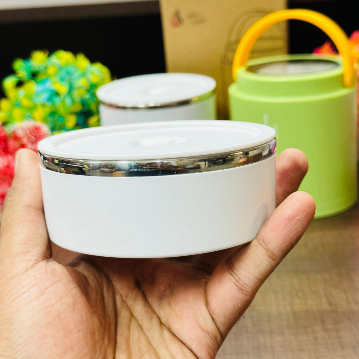 Personalised 3 Tier Vacuum Insulated Hot & Cold Jumbo Lunch Box with Foldable Spoon - 900 ML - The Gifting Era