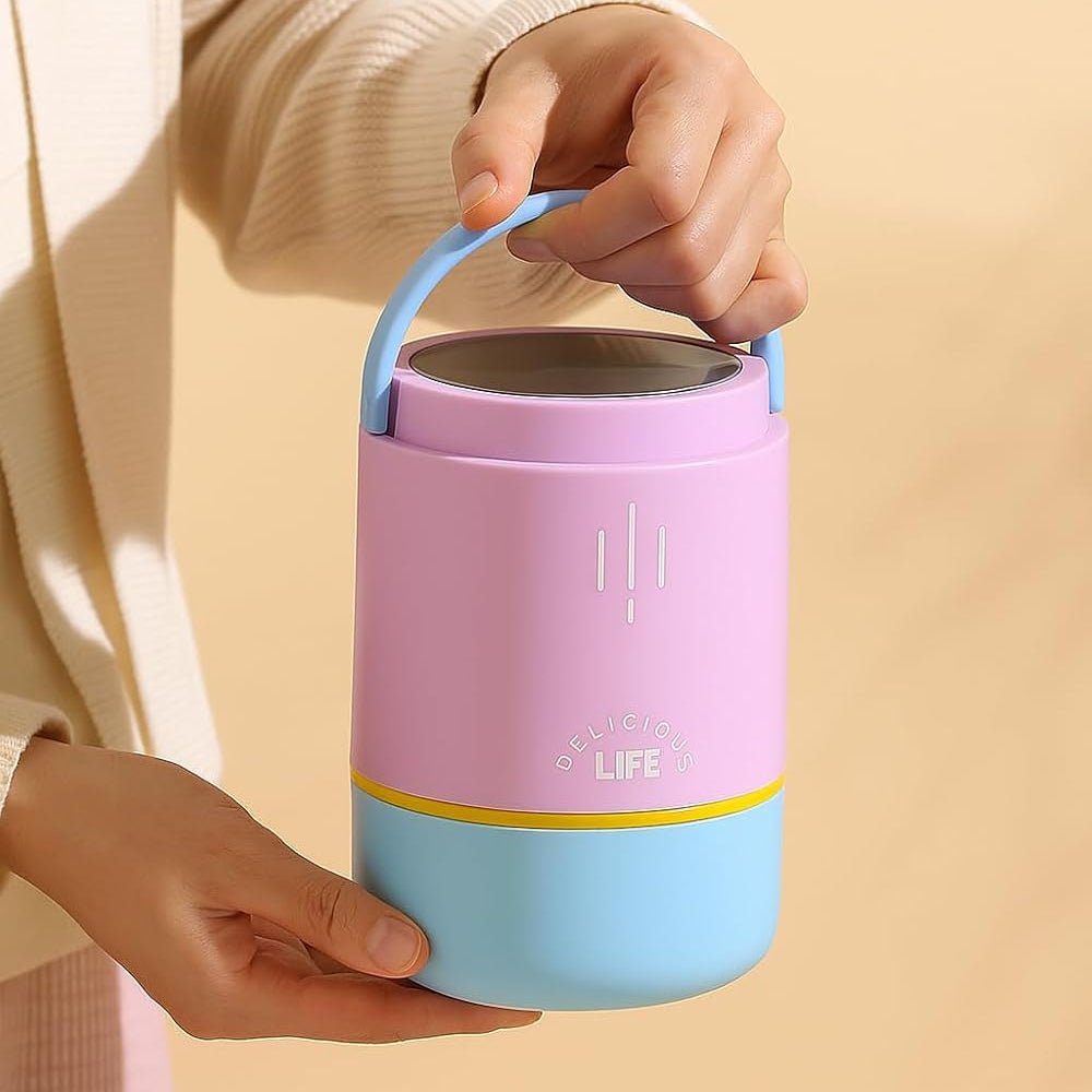 Personalised 3 Tier Vacuum Insulated Hot & Cold Jumbo Lunch Box with Foldable Spoon - 900 ML - The Gifting Era