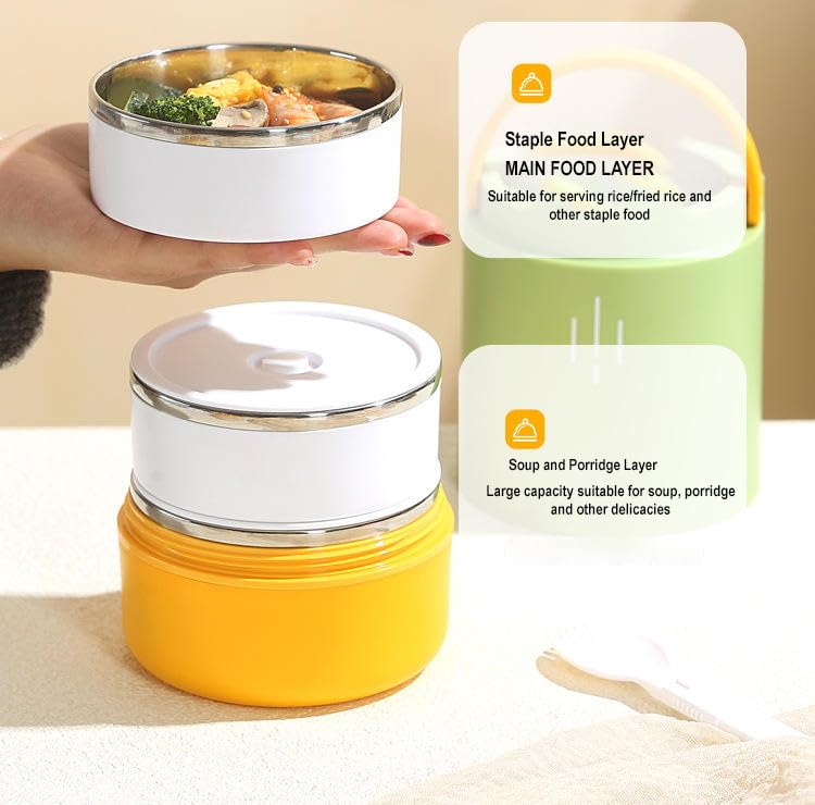 Personalised 3 Tier Vacuum Insulated Hot & Cold Jumbo Lunch Box with Foldable Spoon - 900 ML - The Gifting Era