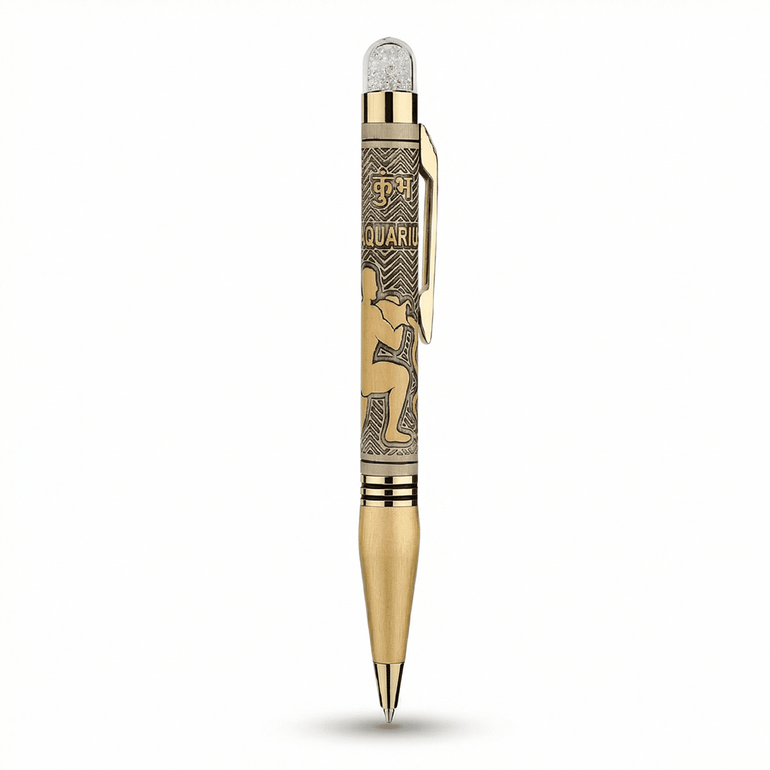 Personalised Aquarius / कुंभ Zodiac Engraved Premium Metal Twist Ball Pen with Crystal Top - The Gifting Era