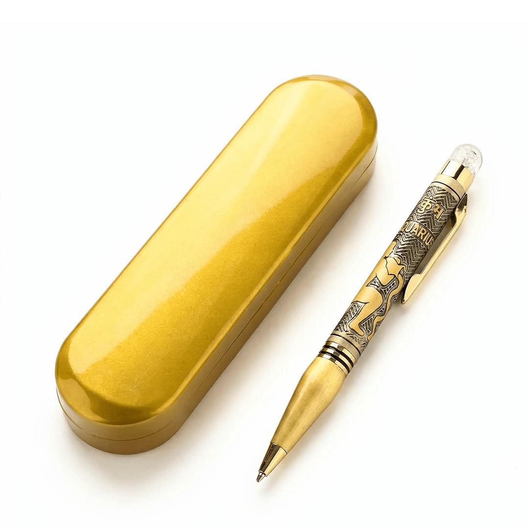 Personalised Aquarius / कुंभ Zodiac Engraved Premium Metal Twist Ball Pen with Crystal Top - The Gifting Era